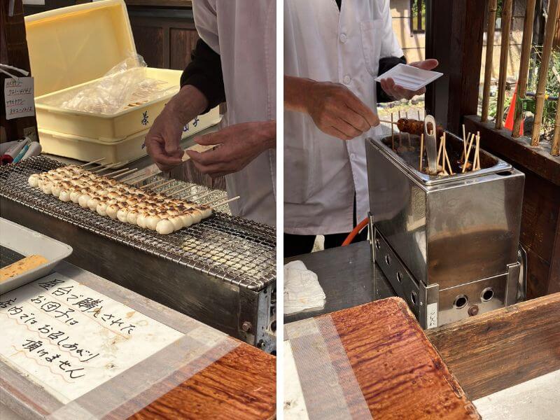 みたらし団子を焼いている様子