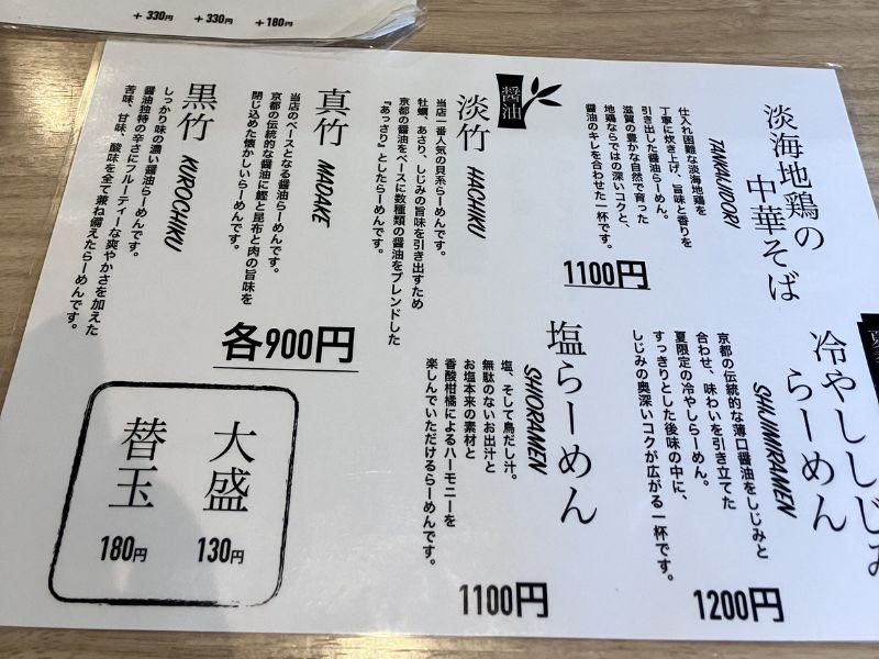 麺屋優光のらーめんメニュー