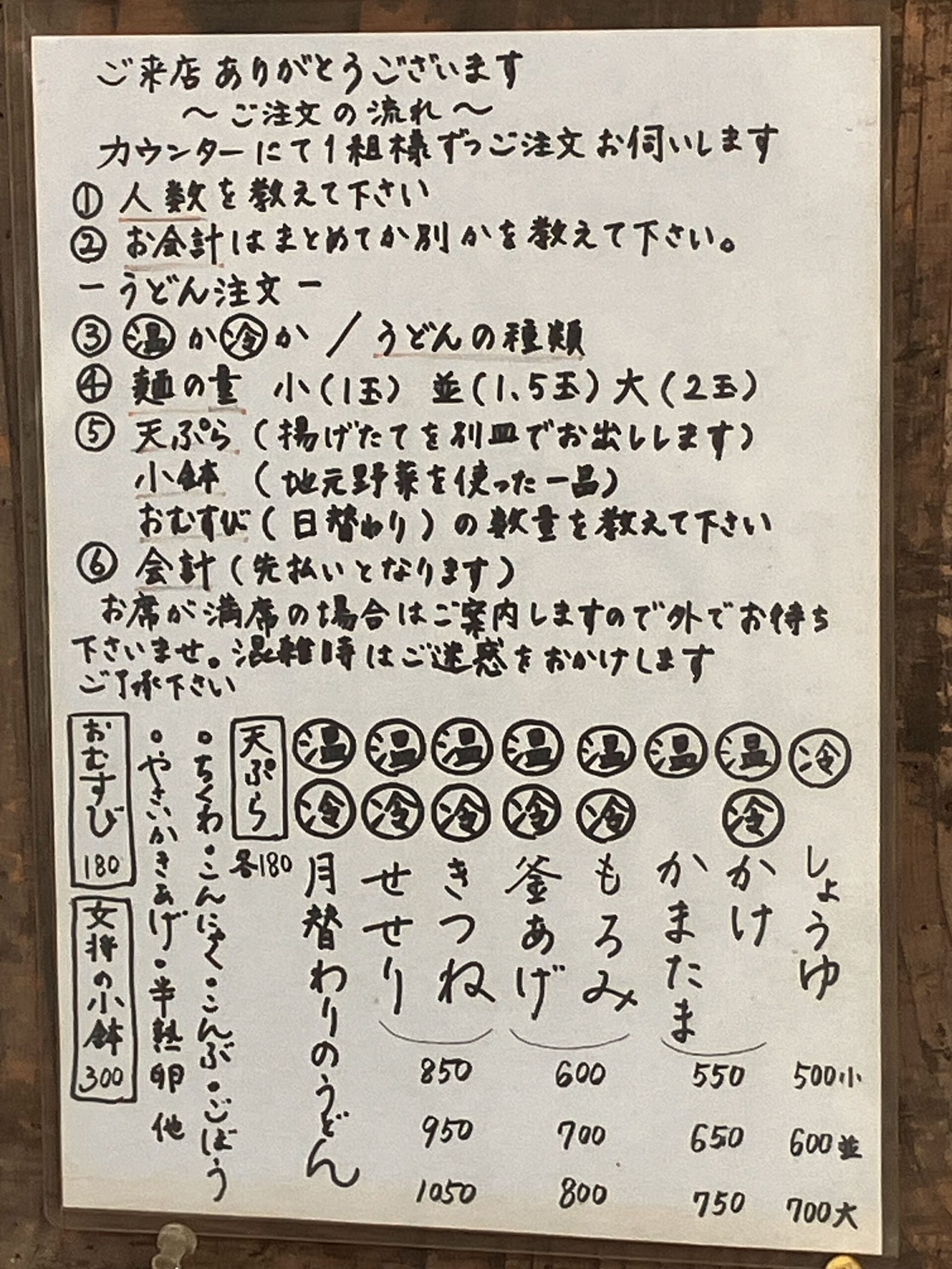 竹松うどん店の注文方法の説明書き